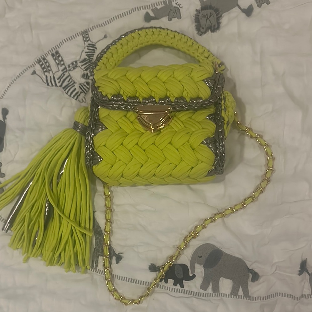 Source Unknown Green and Gold Mini Bag with Braided Texture